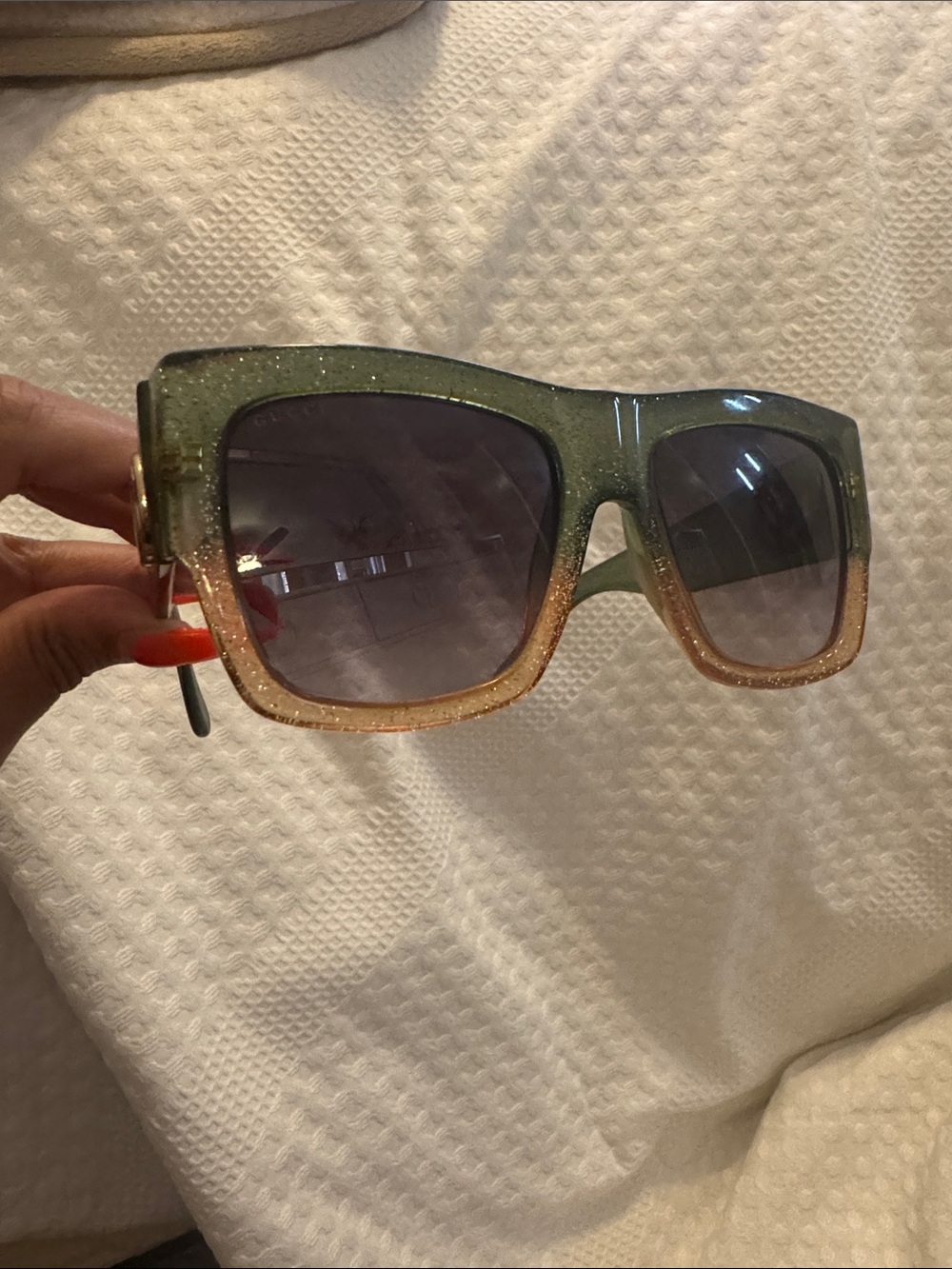 Gucci Green Glitter Sunglasses with Gold GG Logo
